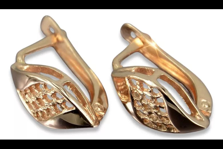 Vintage rose pink 14k 585 gold Vintage leaf earrings ven231