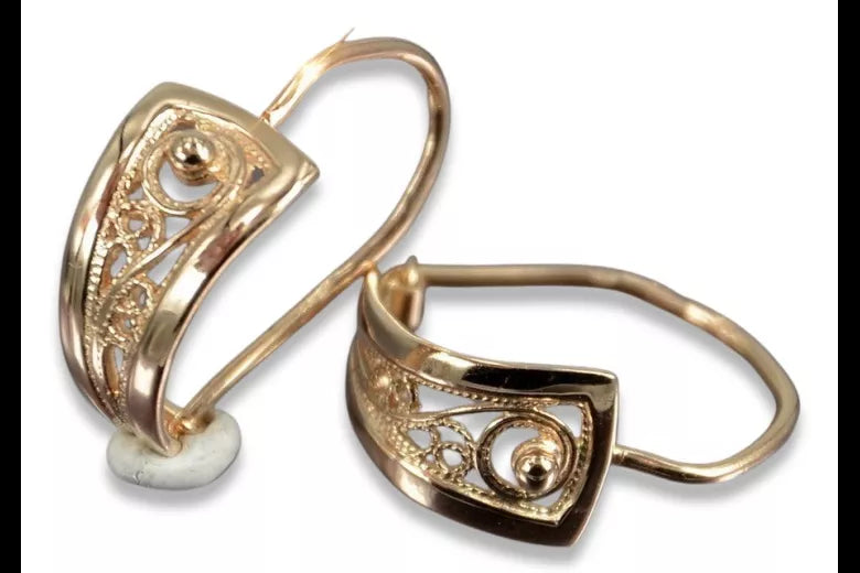 Vintage rose pink 14k 585 gold Vintage leaf earrings ven232