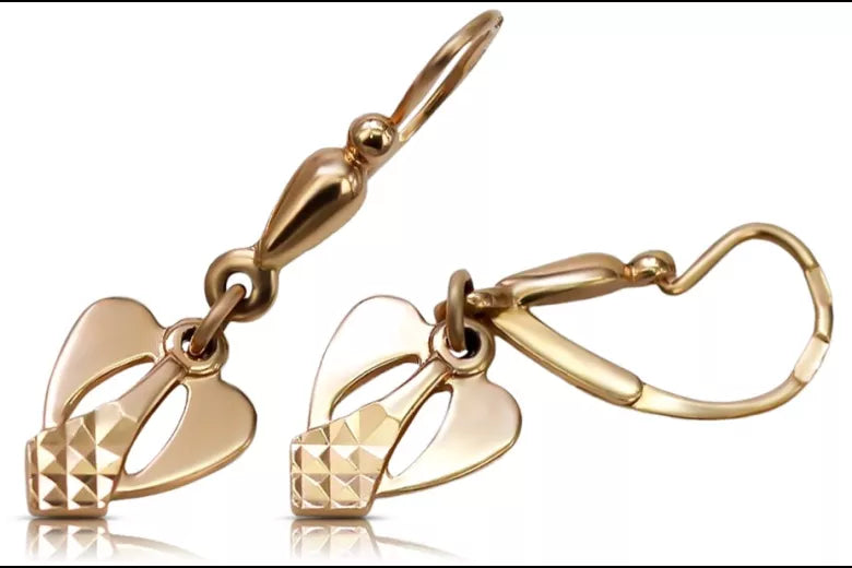 Vintage rose pink 14k 585 gold  Vintage leaf earrings ven245
