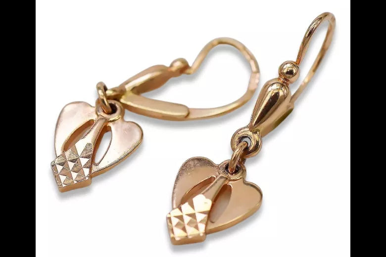 Vintage rose pink 14k 585 gold Vintage leaf earrings ven245