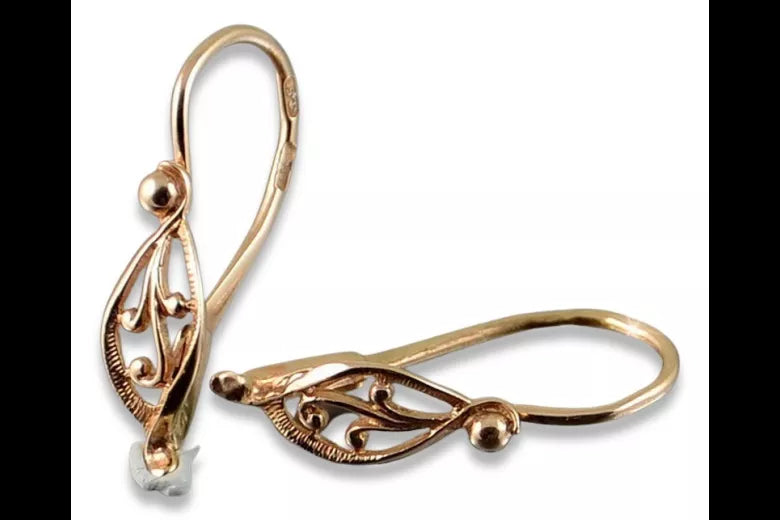 Vintage rose pink 14k 585 gold Vintage leaf earrings ven252