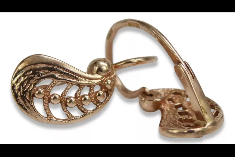 Vintage rose pink 14k 585 gold Vintage leaf earrings ven254
