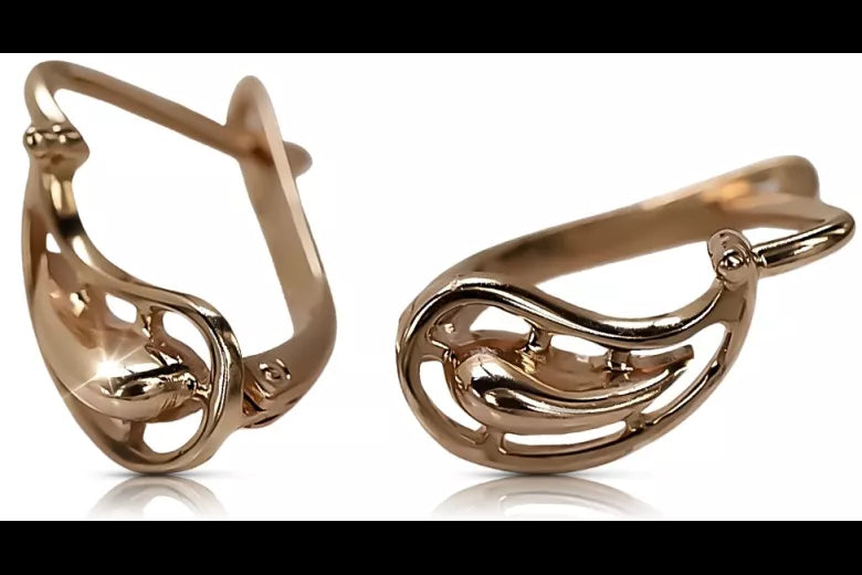 Vintage rose pink 14k 585 gold Vintage leaf earrings ven018