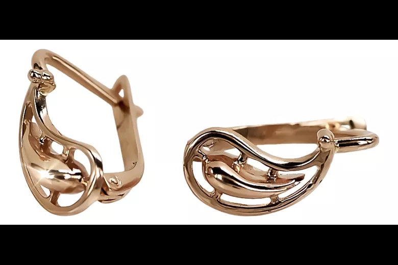 Vintage rose pink 14k 585 gold Vintage leaf earrings ven018