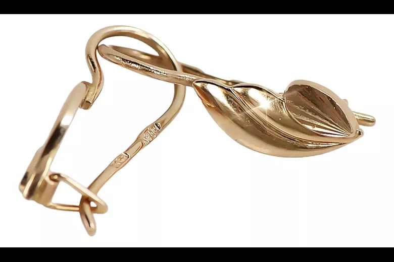 Vintage rose pink 14k 585 gold Vintage leaf earrings ven027