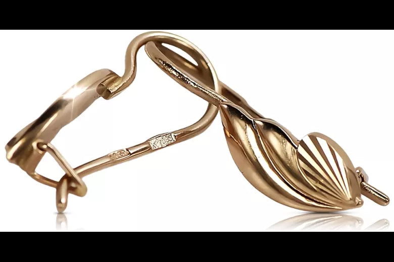 Vintage rose pink 14k 585 gold Vintage leaf earrings ven027