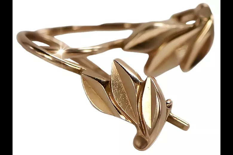 Vintage rose pink 14k 585 gold Vintage leaf earrings ven028