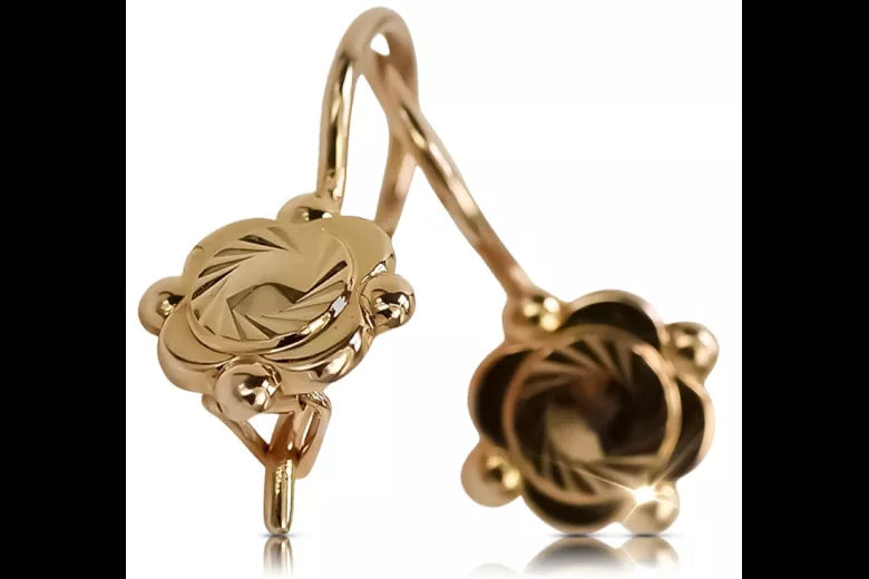 Vintage rose pink 14k 585 gold  Vintage leaf earrings ven082