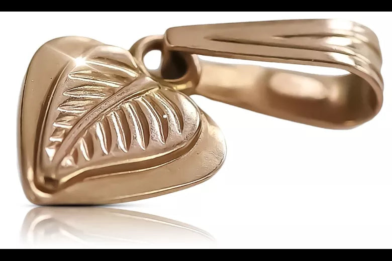 Vintage rose pink 14k 585 gold Vintage leaf pendant vpn002