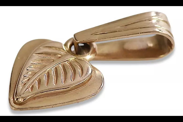 Vintage rose pink 14k 585 gold Vintage leaf pendant vpn002