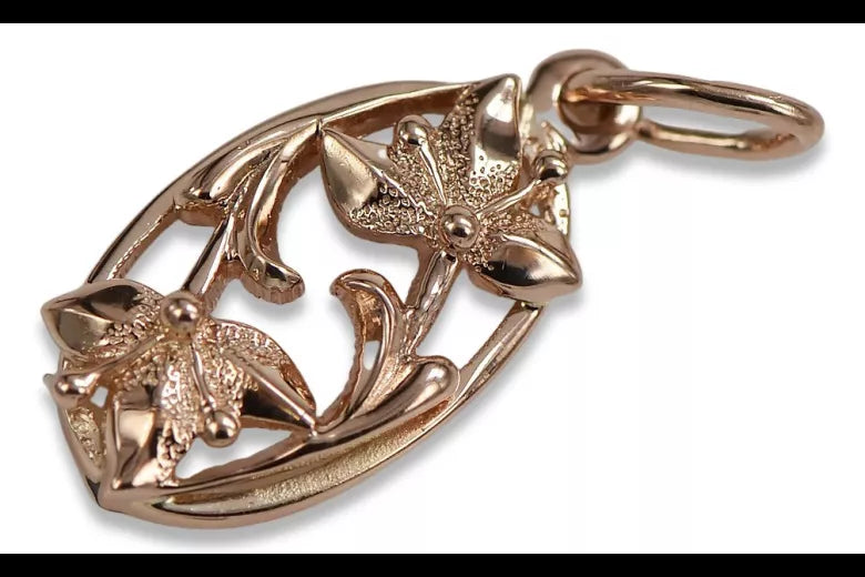Vintage rose pink 14k 585 gold Vintage leaf pendant vpn012