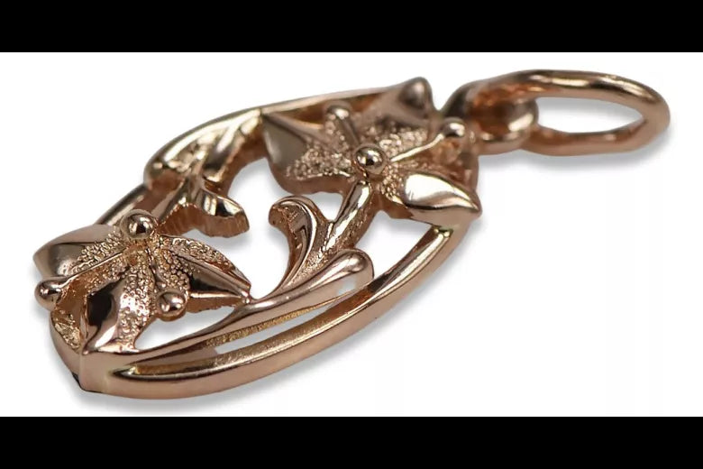 Vintage rose pink 14k 585 gold Vintage leaf pendant vpn012