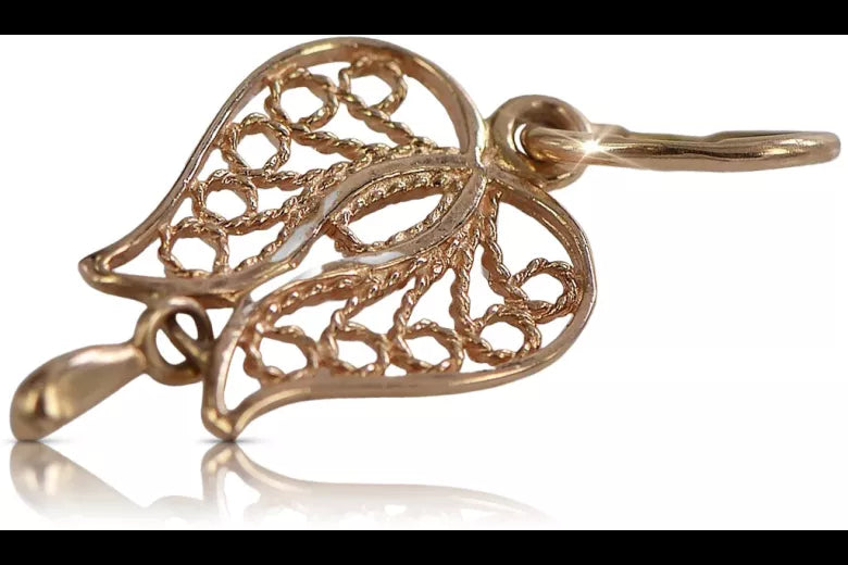 Vintage rose pink 14k 585 gold Vintage leaf pendant vpn025