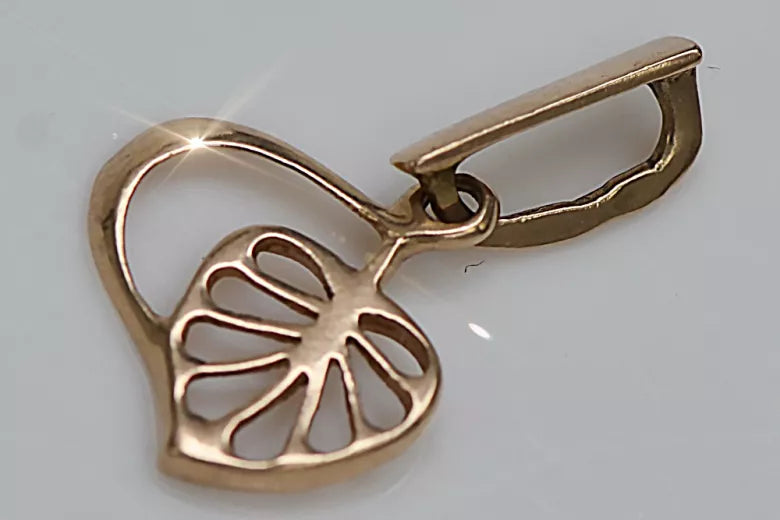 Vintage rose pink 14k 585 gold Vintage leaf pendant vpn026