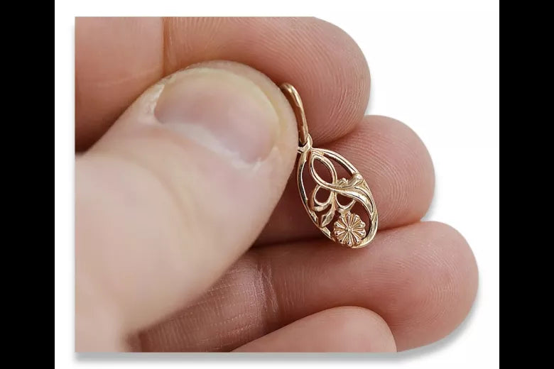 Vintage rose pink 14k 585 gold Vintage leaf pendant vpn038