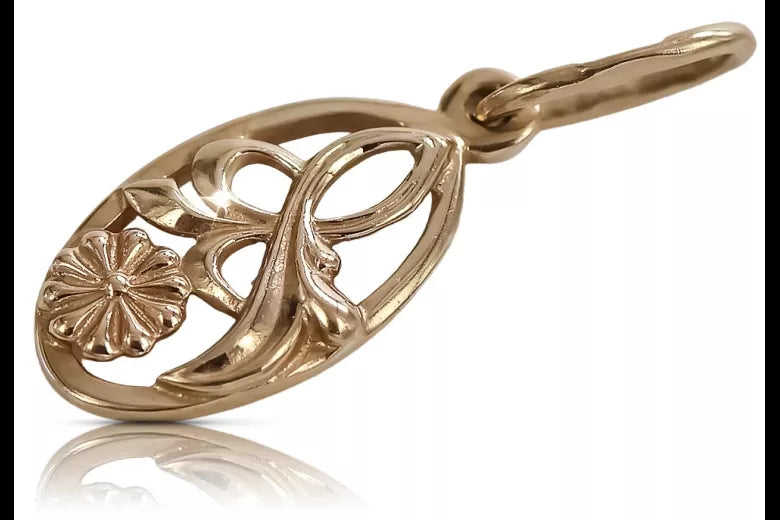 Vintage rose pink 14k 585 gold Vintage leaf pendant vpn038