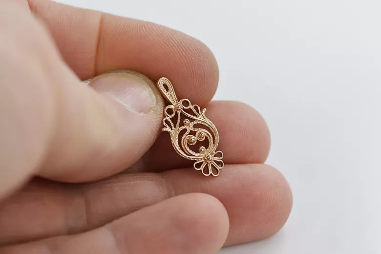 Vintage rose pink 14k 585 gold Vintage leaf pendant vpn056