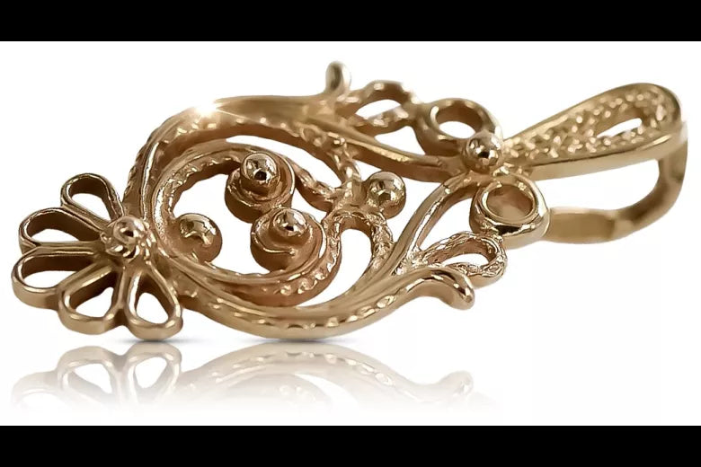 Vintage rose pink 14k 585 gold Vintage leaf pendant vpn056