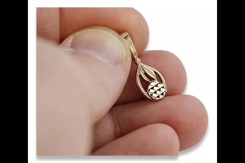 Vintage rose pink 14k 585 gold Vintage leaf pendant vpn057