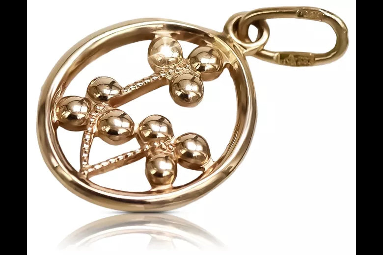 Vintage rose pink 14k 585 gold Vintage leaf pendant vpn064