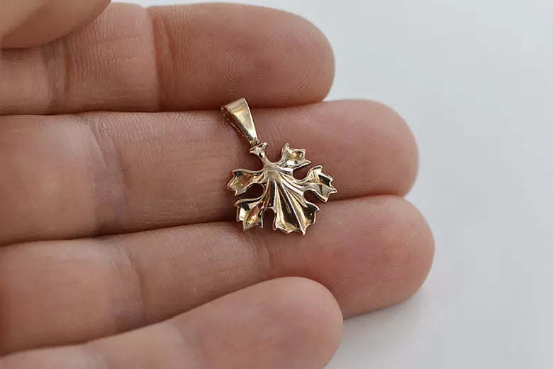 Vintage rose pink 14k 585 gold Vintage leaf pendant vpn077