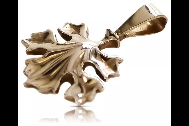 Vintage rose pink 14k 585 gold Vintage leaf pendant vpn077