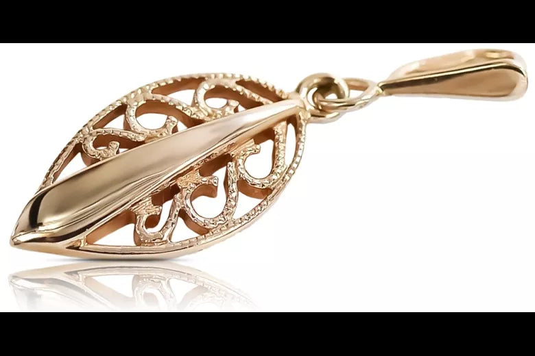 Vintage rose pink 14k 585 gold Vintage leaf pendant vpn081