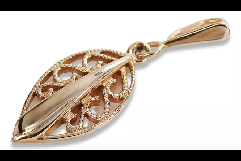 Vintage rose pink 14k 585 gold Vintage leaf pendant vpn081