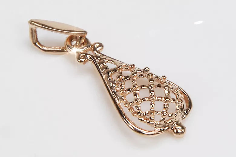 Vintage rose pink 14k 585 gold Vintage leaf pendant vpn082