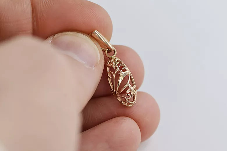 Vintage rose pink 14k 585 gold Vintage leaf pendant vpn083