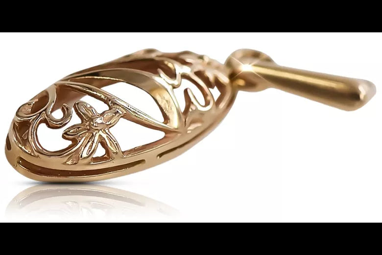 Vintage rose pink 14k 585 gold Vintage leaf pendant vpn083