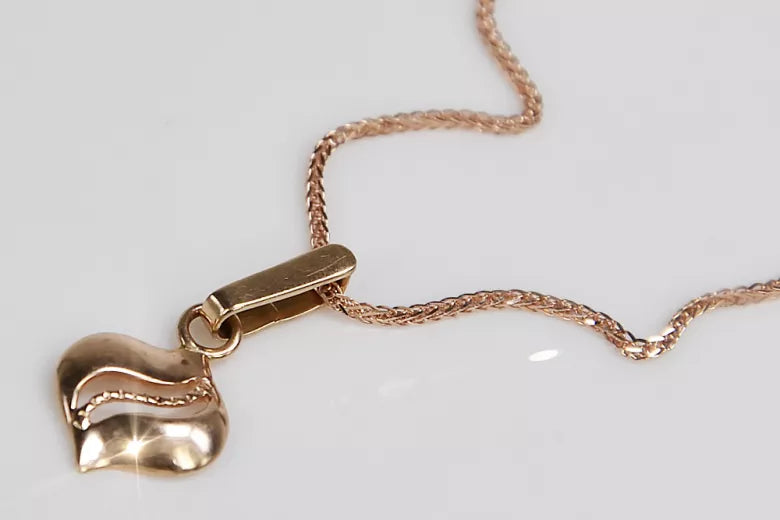 Vintage rose pink 14k 585 gold Vintage leaf pendant vpn005