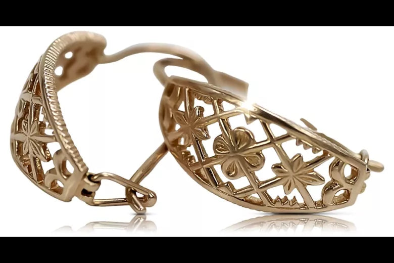 Vintage rose pink 14k 585 gold Vintage openwork earrings ven146