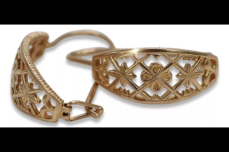 Vintage rose pink 14k 585 gold Vintage openwork earrings ven146