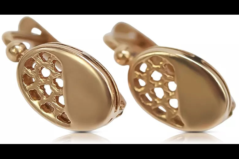 Vintage rose pink 14k 585 gold  Vintage oval earrings ven123