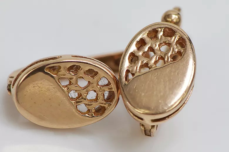 Vintage rose pink 14k 585 gold Vintage oval earrings ven123