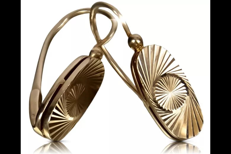 Vintage rose pink 14k 585 gold Vintage oval earrings ven124