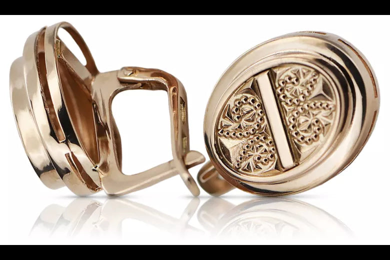 Vintage rose pink 14k 585 gold Vintage oval earrings ven196