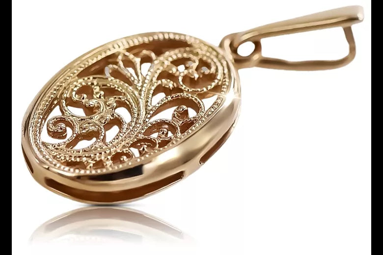 Vintage rose pink 14k 585 gold Vintage oval pendant vpn088