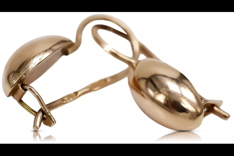 Vintage rose pink 14k 585 gold  Vintage pear earrings ven101