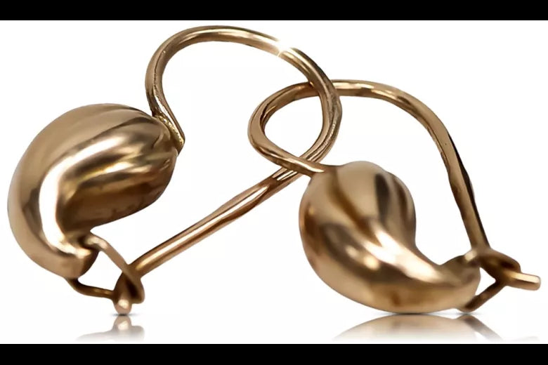 Vintage rose pink 14k 585 gold Vintage pear earrings ven115