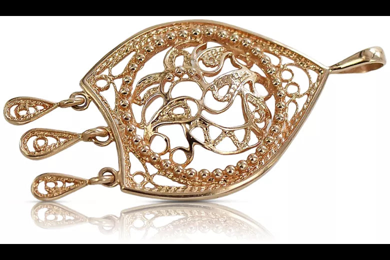 Vintage rose pink 14k 585 gold Vintage pendant vpn020