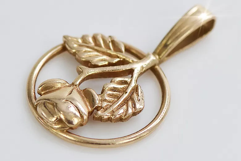 Vintage rose pink 14k 585 gold Vintage pendant vpn050