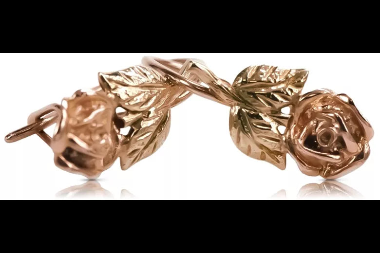 Vintage rose pink 14k 585 gold Vintage rose flower earrings ven010r