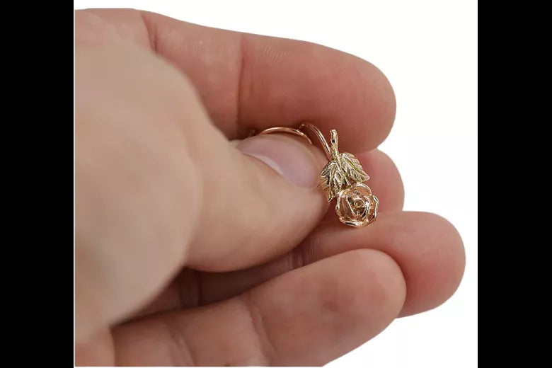 Vintage rose pink 14k 585 gold Vintage rose flower earrings ven010r