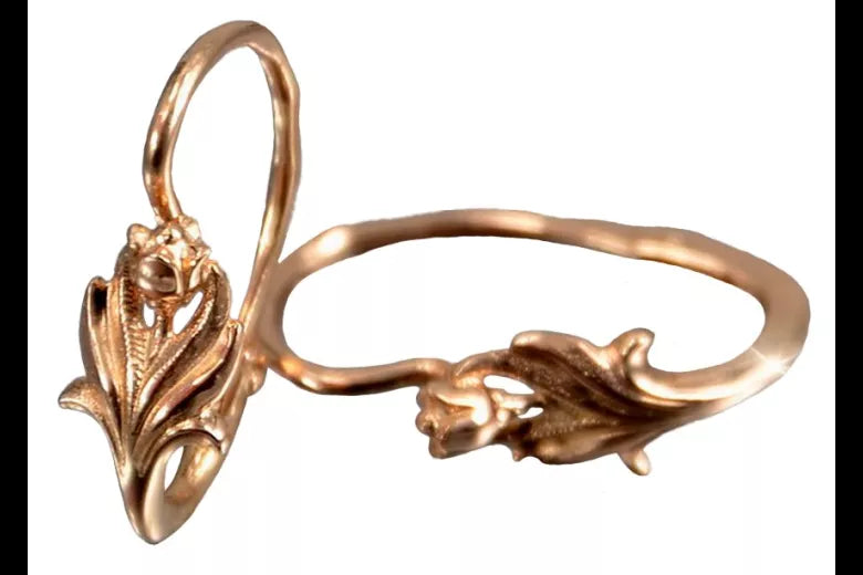 Vintage rose pink 14k 585 gold Vintage rose flower earrings ven019