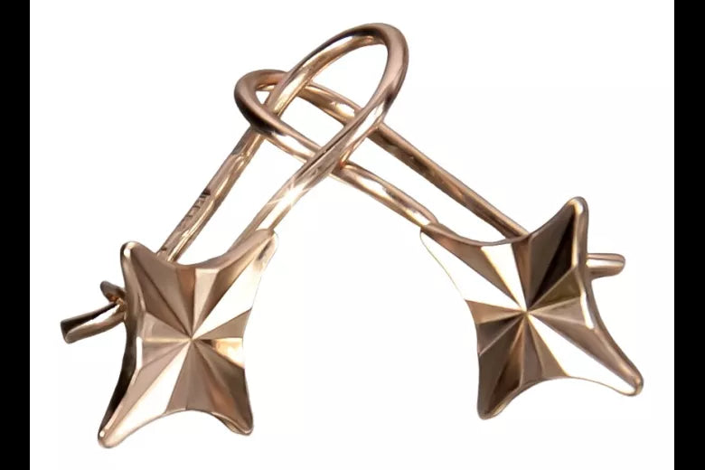 Vintage rose pink 14k 585 gold Vintage square earrings ven008