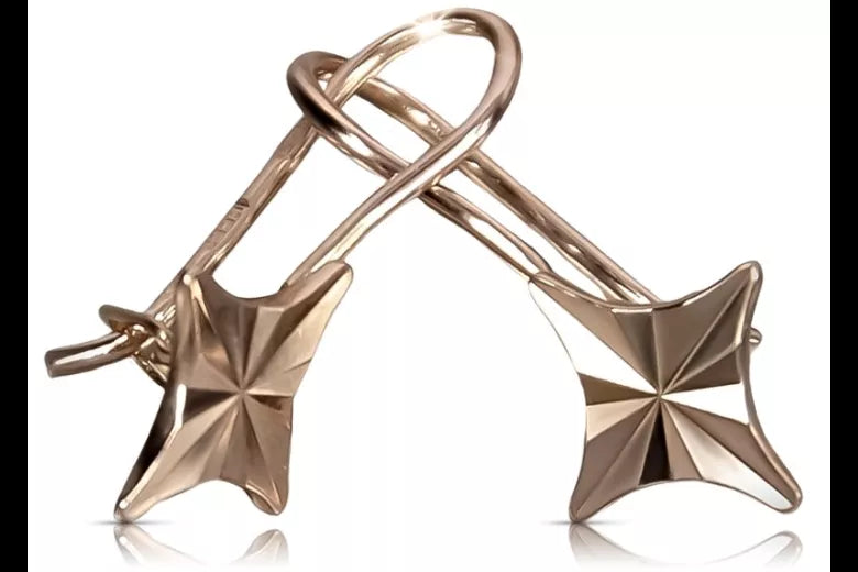 Vintage rose pink 14k 585 gold Vintage square earrings ven008