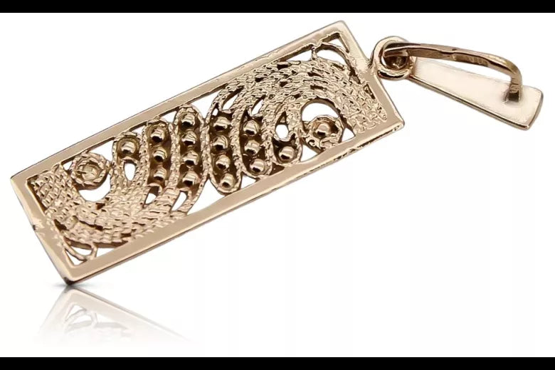 Vintage rose pink 14k 585 gold Vintage square pendant vpn037