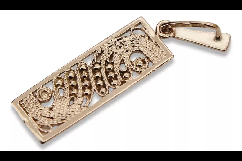 Vintage rose pink 14k 585 gold Vintage square pendant vpn037